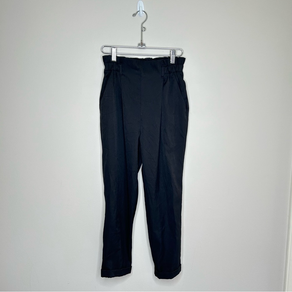 Sienna Sky Slim Leg Paper Bag Pants Elastic Waist Black Small